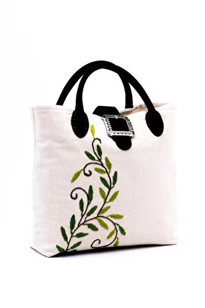 Kanvas Kumaş İşlemeli El Çantası