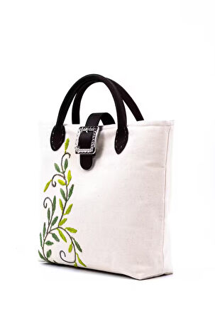 Kanvas Kumaş İşlemeli El Çantası