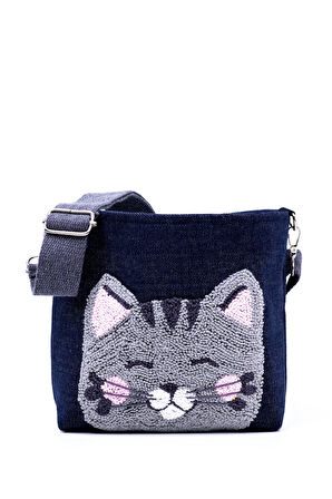 Omuz Çanta Denim Kumaş Punch Desen