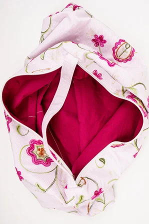 Omuz Çanta Nakışlı Kumaş Pembe Desen