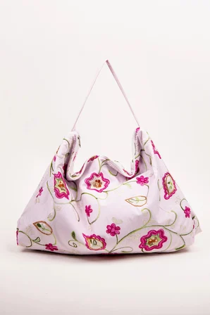 Omuz Çanta Nakışlı Kumaş Pembe Desen