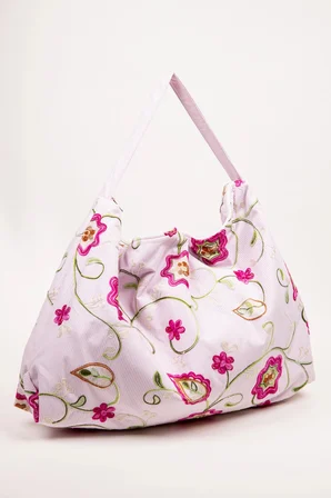 Omuz Çanta Nakışlı Kumaş Pembe Desen