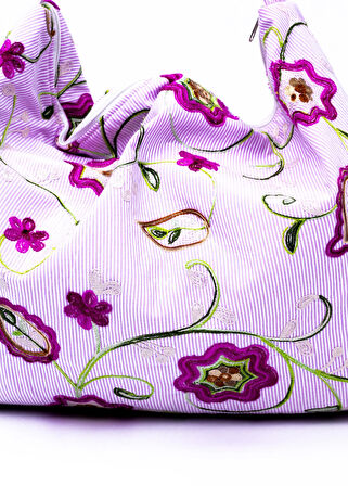 Omuz Çanta Nakışlı Kumaş Pembe Desen