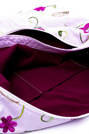 Omuz Çanta Nakışlı Kumaş Pembe Desen