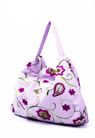 Omuz Çanta Nakışlı Kumaş Pembe Desen