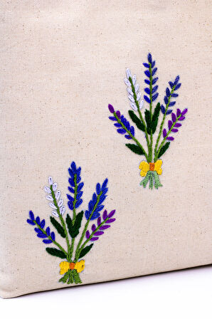 El Çanta Kanvas Çiçek İşlemeli