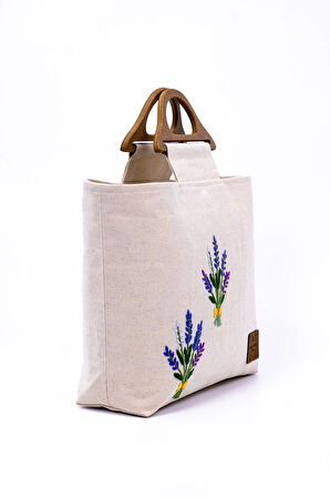 El Çanta Kanvas Çiçek İşlemeli