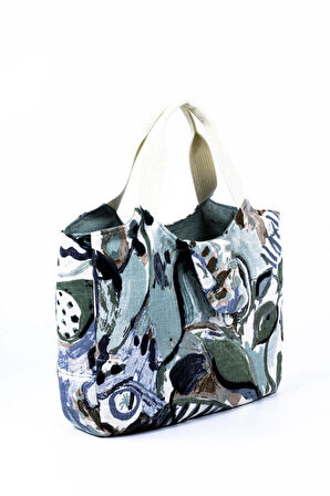 El Çanta Keten Desenli