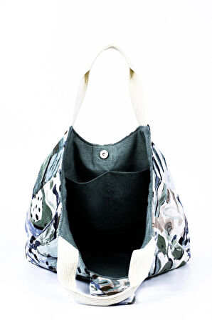 El Çanta Keten Desenli