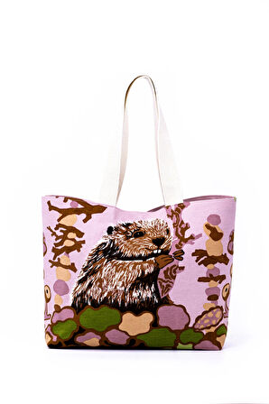 Omuz Çanta Keten Astarli Pembe Desen