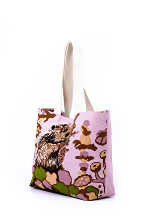 Omuz Çanta Keten Astarli Pembe Desen