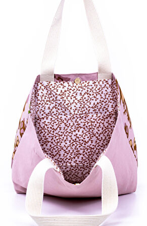 Omuz Çanta Keten Astarli Pembe Desen