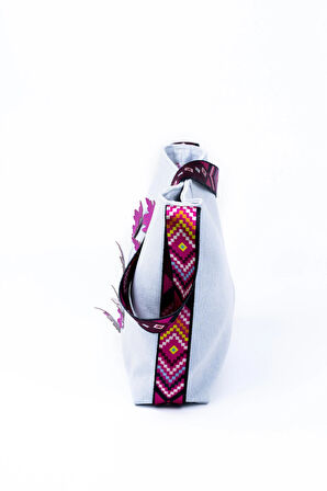 Omuz Çanta Denim Pembe Desen