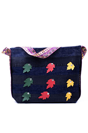 Omuz Çanta Denim Renkli Yaprak Detay