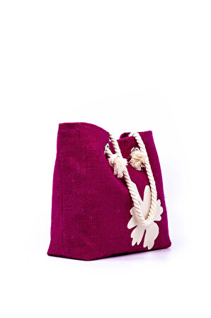 Plaj Çanta Jüt Dokulu Pemb