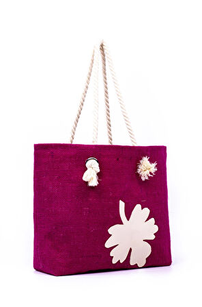 Plaj Çanta Jüt Dokulu Pemb