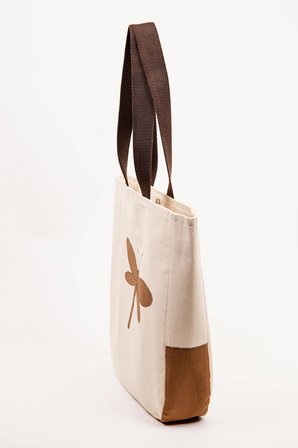 Tote Omuz Çantası Kadın Kanvas Bej Kahverengi Motifli Astarlı 41x38 cm
