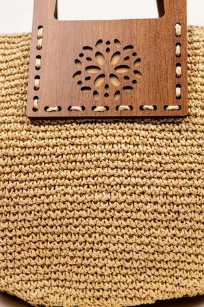 El Çantası Örgü Kağıt İp Ahşap Saplı Kadın Çanta 40x25 cm