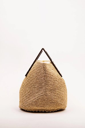 El Çantası Örgü Kağıt İp Ahşap Saplı Kadın Çanta 40x25 cm