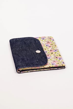 Kadın Cüzdan – Denim Detaylı Çiçek Desenli Çıtçıtlı 15x12 cm