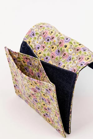 Kadın Cüzdan – Denim Detaylı Çiçek Desenli Çıtçıtlı 15x12 cm