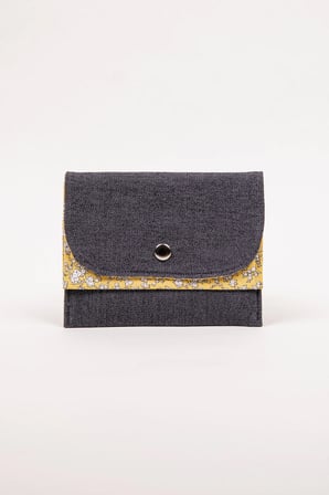 Kadın Cüzdan – Denim Detaylı Çiçek Desenli Çıtçıtlı 15x12 cm
