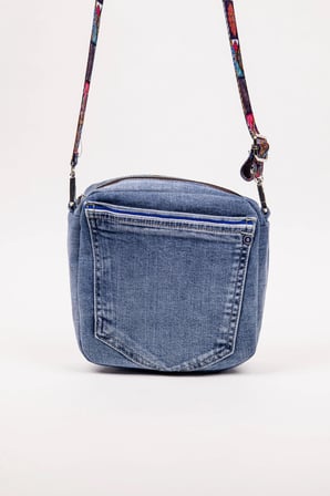 Kadın Çapraz Çanta Denim Kot Cepli Desenli Askılı Özel Seri 21x21 cm