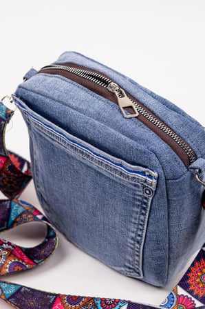 Kadın Çapraz Çanta Denim Kot Cepli Desenli Askılı Özel Seri 21x21 cm