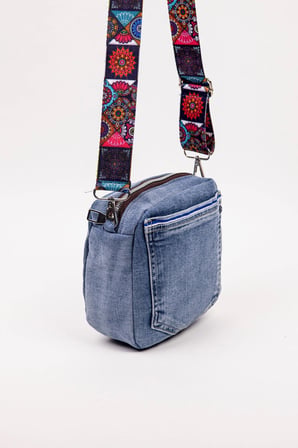 Kadın Çapraz Çanta Denim Kot Cepli Desenli Askılı Özel Seri 21x21 cm
