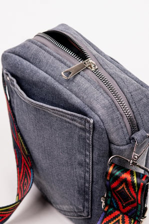 Kadın Çapraz Çanta Denim Kot Cepli Desenli Askılı Özel Seri 21x21 cm