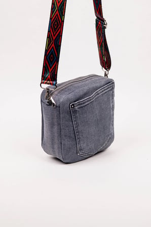 Kadın Çapraz Çanta Denim Kot Cepli Desenli Askılı Özel Seri 21x21 cm