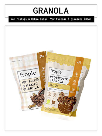 Fropie Yer Fıstığı Kakao ve Probiyotik Yer Fıstığı Çikolata Granola Paketi x2