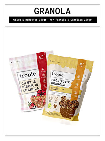 Fropie Çilek Hibiskus ve Yer Fıstığı Çikolata Granola Paketi x2