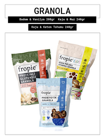 Badem & Vanilya - Kids Kaju & Muz Küpleri - Proteinli Glutensiz Kaju Keten Tohumu Granola  3’lü Set