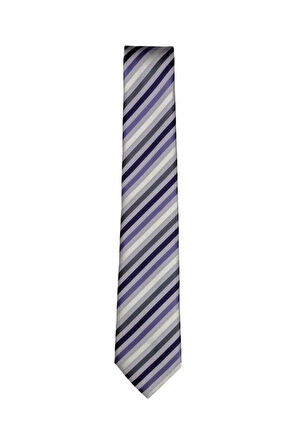 Lila Mor Beyaz Gri Çizgili 7 Cm Genişliğinde İnce Kravat