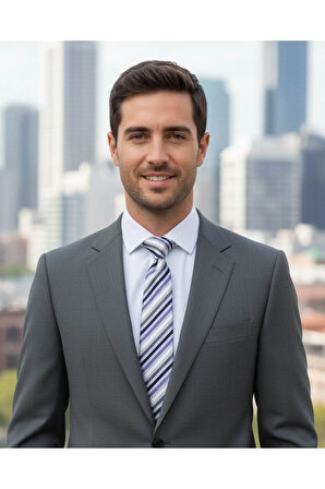 Lila Mor Beyaz Gri Çizgili 7 Cm Genişliğinde İnce Kravat