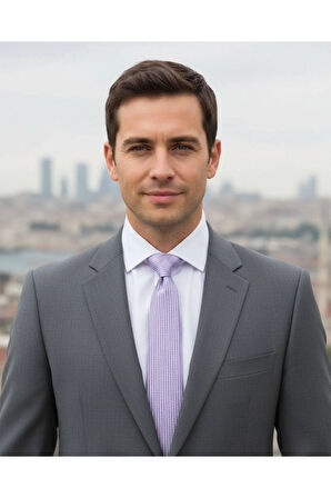 Lila Renkli 8 Cm Genişliğinde Mendilli Kravat