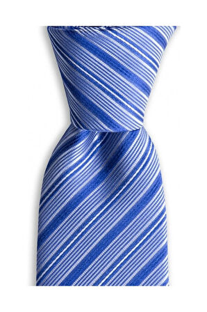 Mavi Beyaz Çizgili 7,5 Cm Genişliğinde İpek Kravat