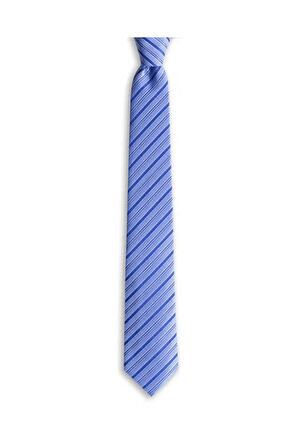 Mavi Beyaz Çizgili 7,5 Cm Genişliğinde İpek Kravat