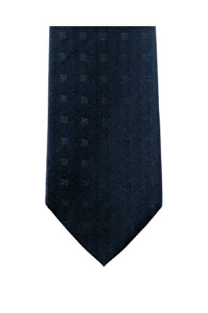 Minimal Kare Desenli 7,5 Cm Genişliğinde Siyah Renkli Saten İpek Kravat