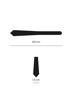 Minimal Kare Desenli 7,5 Cm Genişliğinde Siyah Renkli Saten İpek Kravat