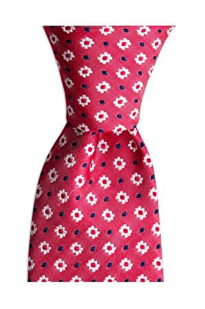 Çiçek Desenli 7,5 Cm Genişliğinde Kırmızı İpek Kravat