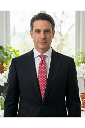 Çiçek Desenli 7,5 Cm Genişliğinde Kırmızı İpek Kravat