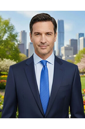 Minimal Kare Desenli 7,5 Cm Genişliğinde Çivit Mavisi Renkli Saten İpek Kravat