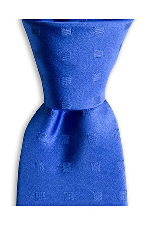 Minimal Kare Desenli 7,5 Cm Genişliğinde Çivit Mavisi Renkli Saten İpek Kravat