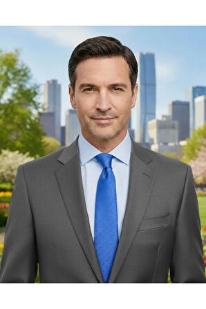 Minimal Kare Desenli 7,5 Cm Genişliğinde Çivit Mavisi Renkli Saten İpek Kravat