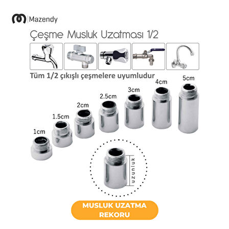 1.5 cm Musluk Uzatma Rekoru Krom Kaplama 1/2 Uyumlu Pirinç – 1 Adet
