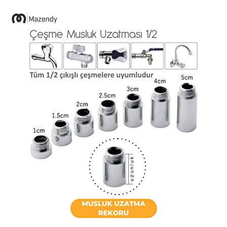 2 cm Musluk Uzatma Rekoru Krom Kaplama 1/2 Uyumlu Pirinç – 1 Adet