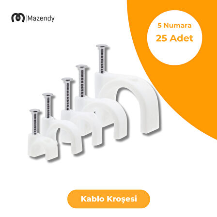 Çelik Çivili Kablo Kroşesi 5 Numara 25 Adet Güçlü Beyaz Montaj Kroşesi