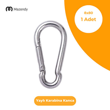 8x80 mm Düz Yaylı Karabina Kanca 1 Adet Paslanmaz Çelik Aparat